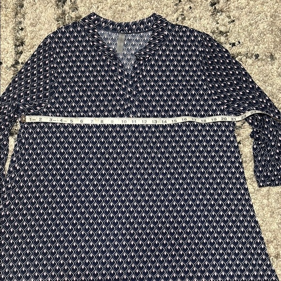 Honeyme Blue Mandarin Collar Tunic Blouse - Picture 5 of 8